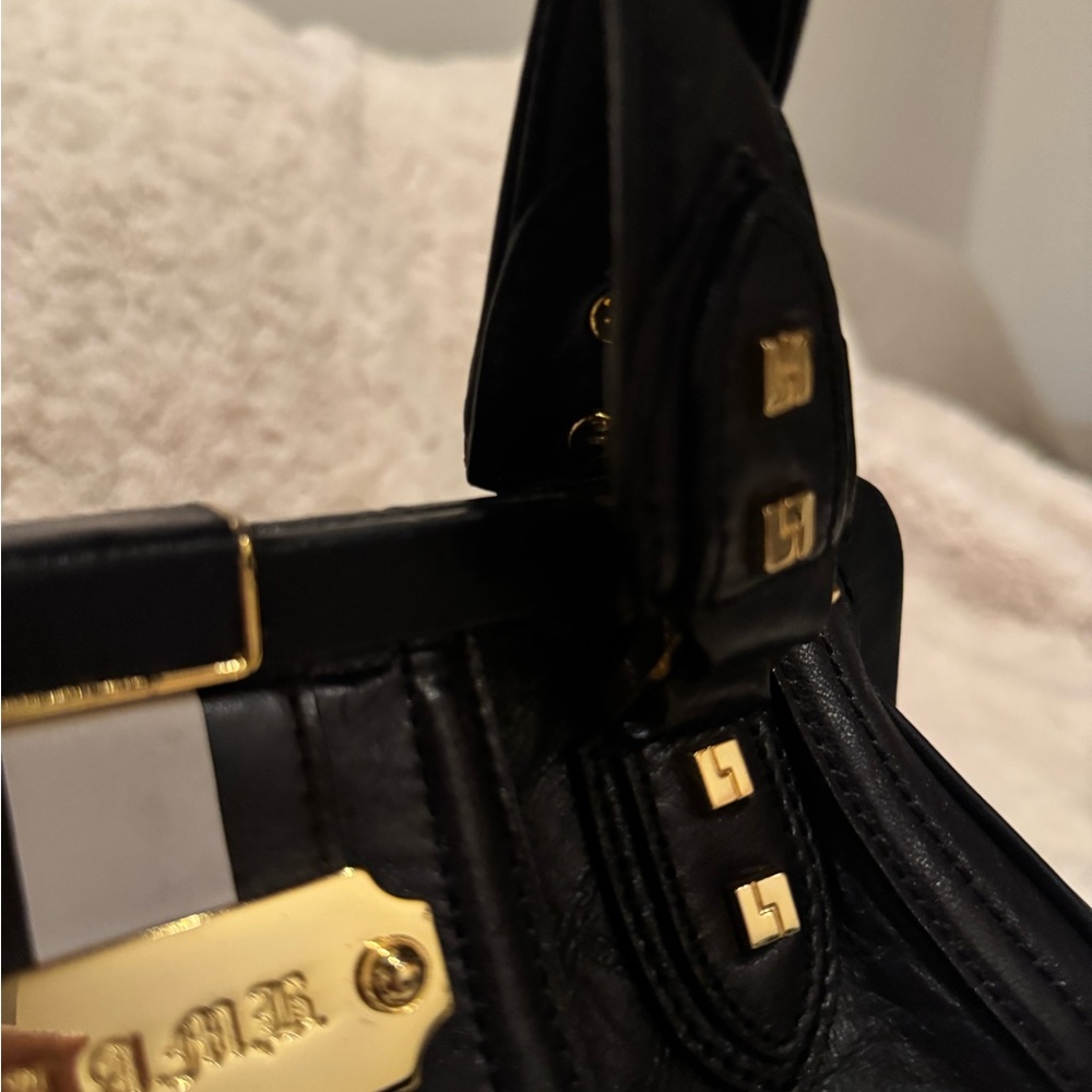 L.A.M.B. Black and White Leather Satchel, Vintage, Y2K - Picture 11 of 16
